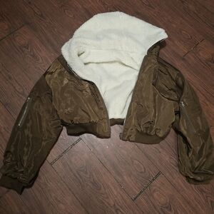 Brown Cropped Jacket with Fur Lining